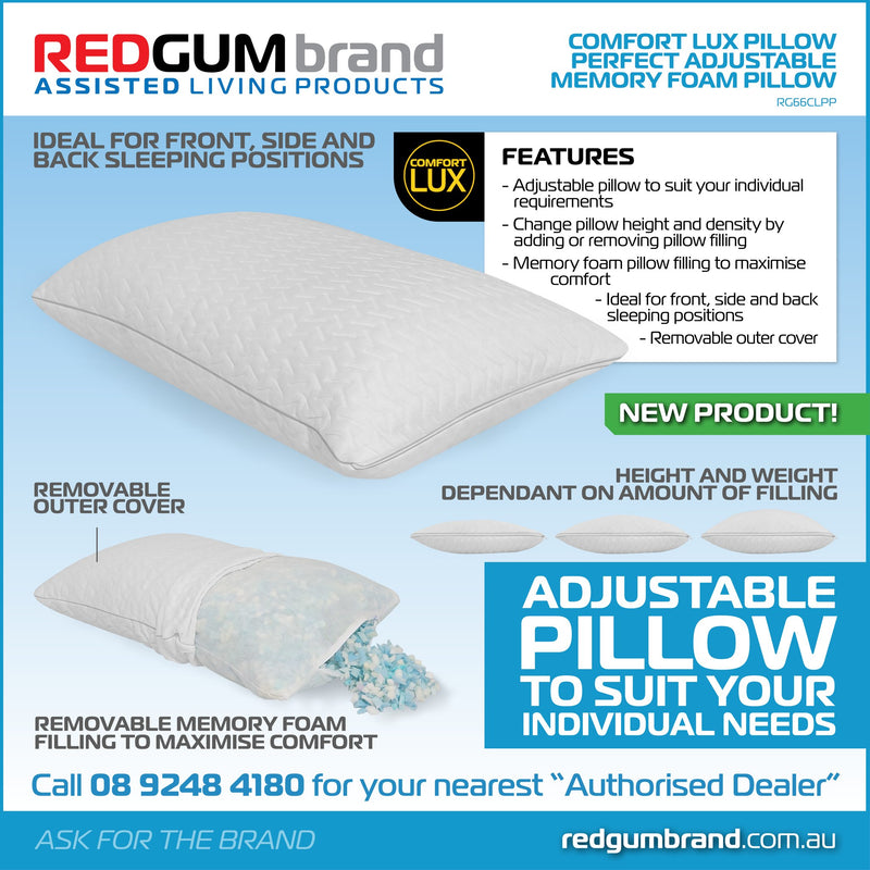 Redgum Pillow Comfort Lux Pillow Perfect Adjustable memory foam Pillow RG66CLPP