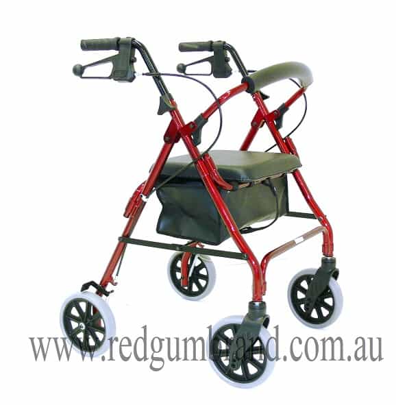 Redgum Alum Seat Walker (Mini) Hand Brake 6" Wheels Red RG4208AJ