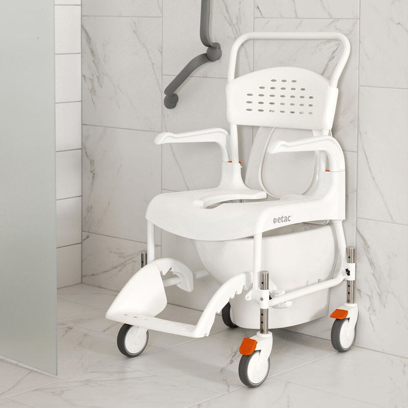 Etac Clean Mobile Shower Commode, Height Adjustable, White