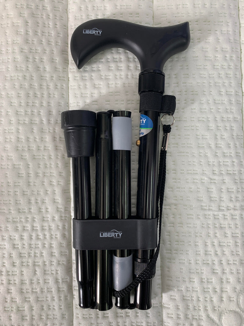 Liberty Base Cane Folding Black with Curved Black Handle LH220